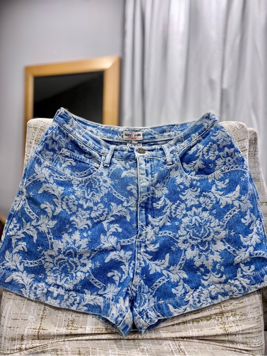 Guess Pants - Rare vintage Guess Blue Floral-Print Denim Shorts
